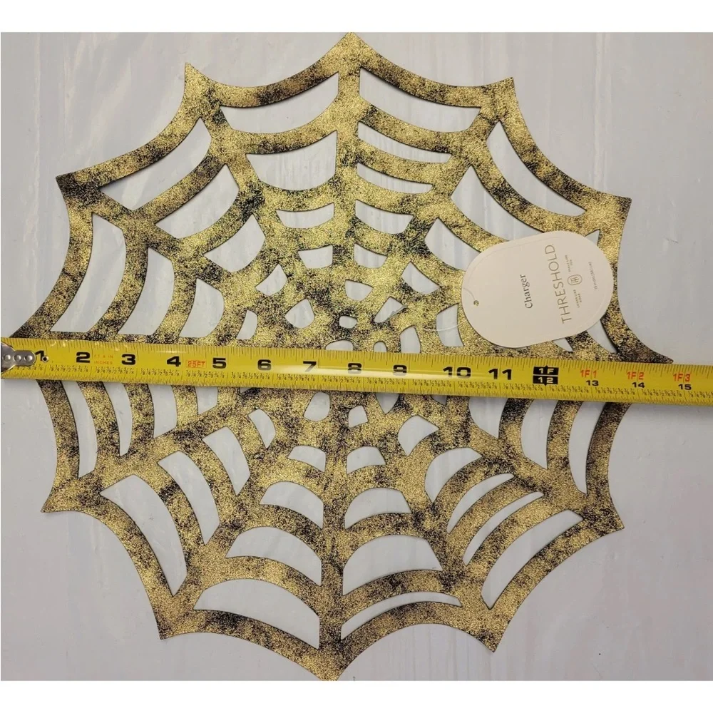 Threshold Halloween Spiderweb Placemats Set Of 4 Faux Leather Gold Tone 15”